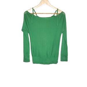 y2k Grass Green Lightweight Soft Boatneck Sweater Shirt with Top Straps